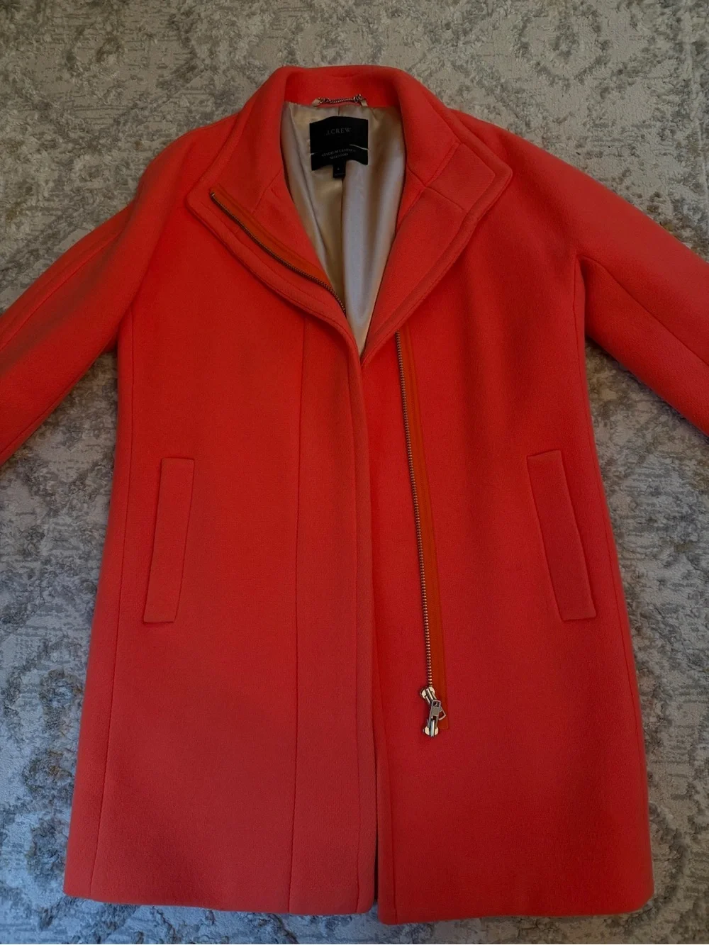 J. Crew Coral Wool Asymmetrical Zip Pea Coat